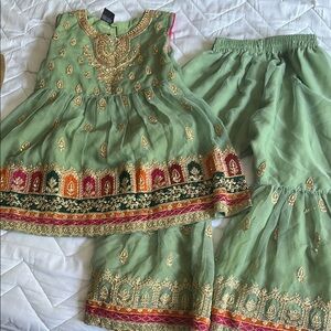 Green and Gold Embroidered Dress Set